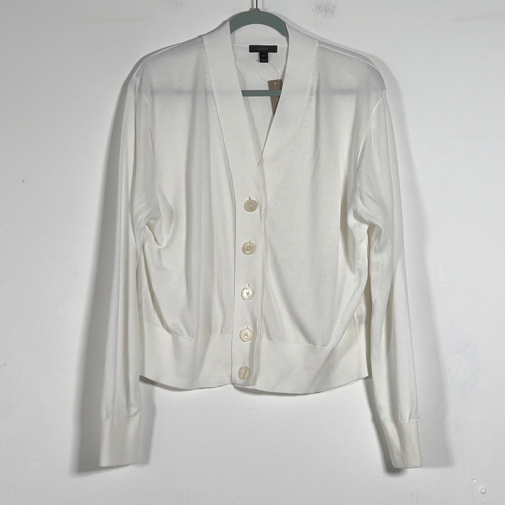 J.Crew Cropped Cardigan Sweater Women Sz XXL White Button Front V-Neck